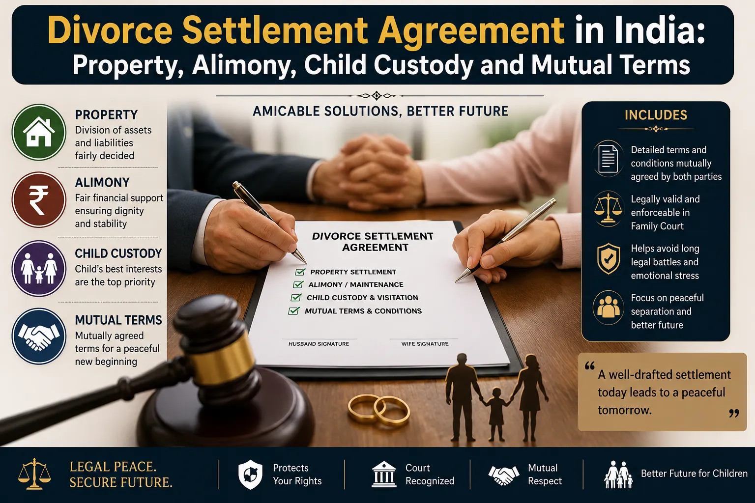 Divorce Settlement Agreement in India: Property, Alimony, Child Custody and Mutual Terms