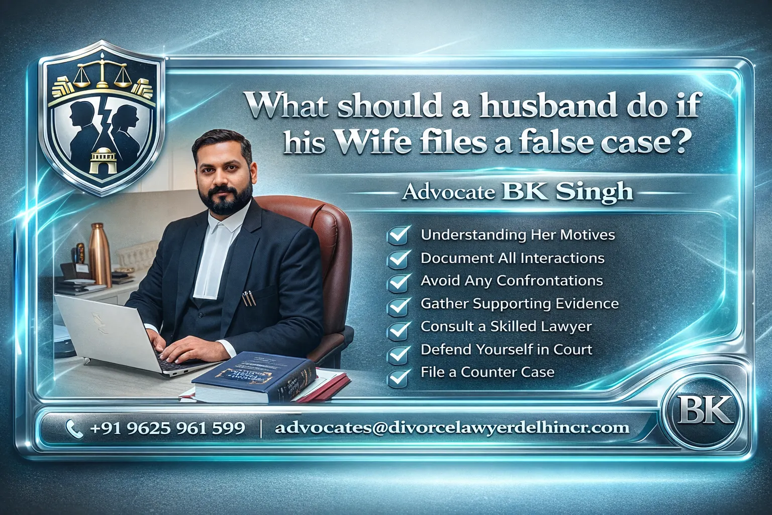 What should a husband do if his wife files a false case